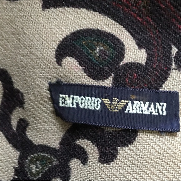EMPORIO ARMANI VINTAGE 80s WOOL OVERSIZED SQUARE PAISLEY SHAWL SCARF IN EARTHY - Picture 11 of 13